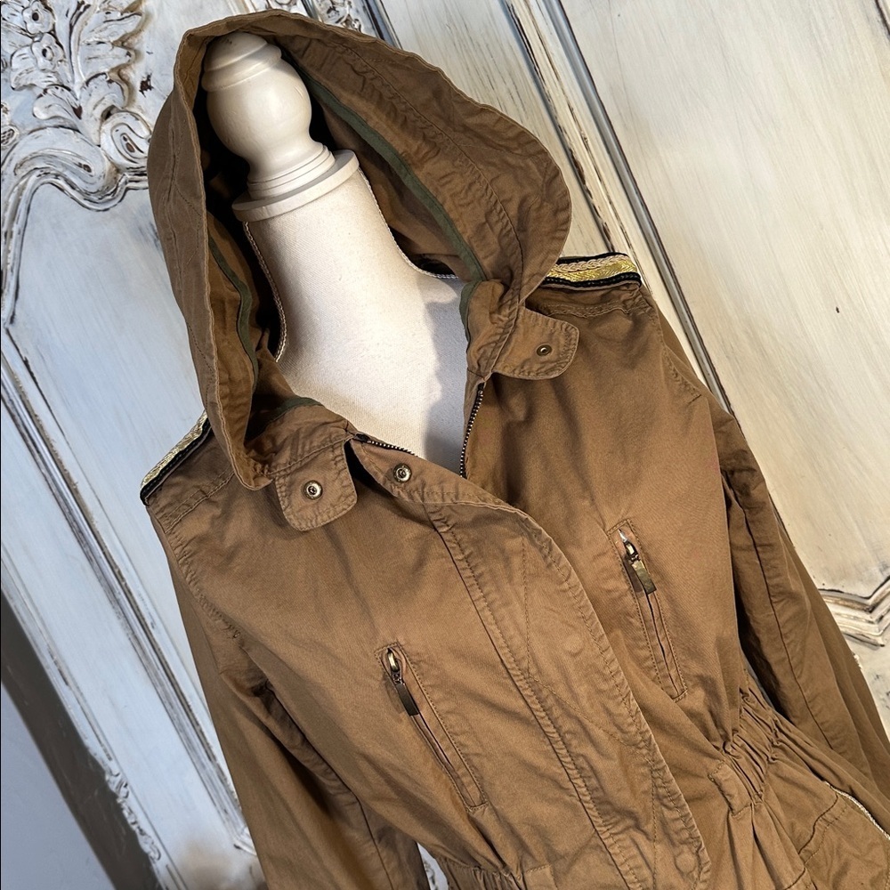 Willow & Clay Brown Hooded Jacket with Pockets Gold and Black Accents - Picture 2 of 9